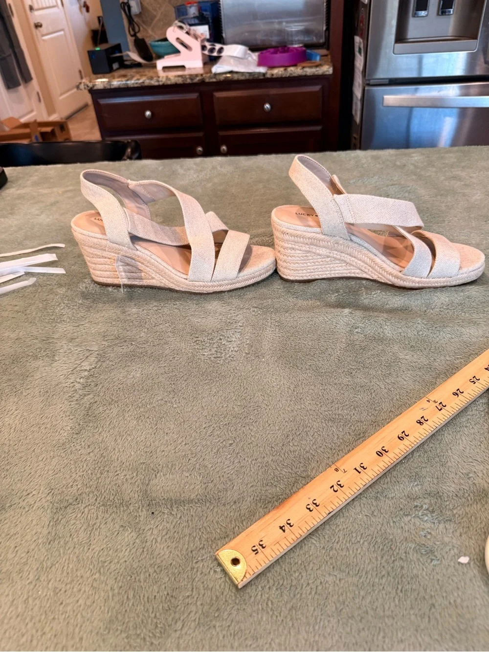 Lucky Brand Cliesa Espadrille Wedge Sandals Women’s 9.5 Beige Shimmer Slip On